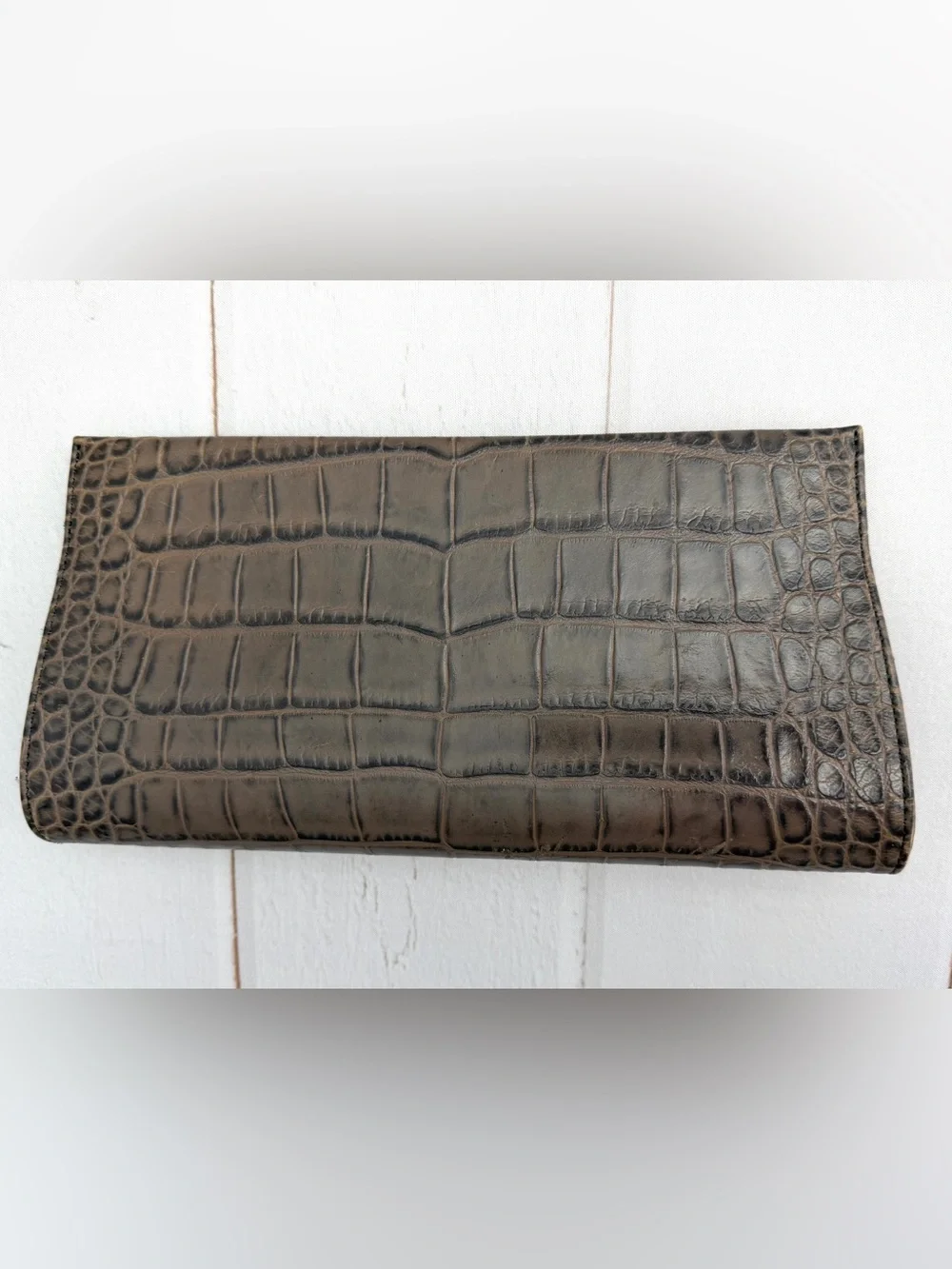Calvin Klein Croc Embossed Clutch Bag Brown Gray Portfolio Handbag